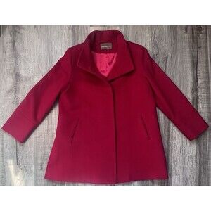 Fleurette Studio Womes Size 14 Red 100% Wool Car Coat Funnel Neck USA Made